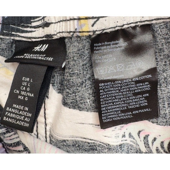 H&M Linen Cotton Blend Shorts Mens Large Relaxed Fit‎ Tropical Hawaiian Printed - Picture 7 of 12